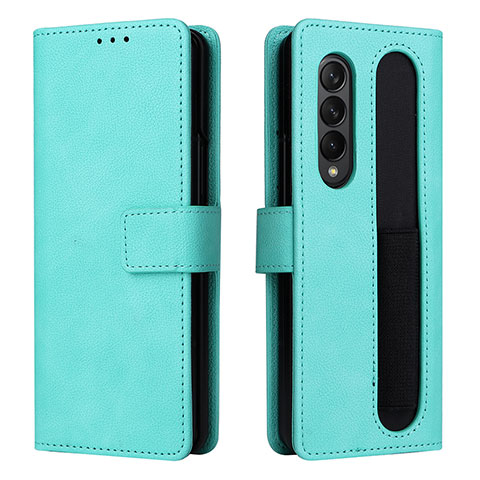 Custodia Portafoglio In Pelle Cover con Supporto BY2 per Samsung Galaxy Z Fold3 5G Ciano