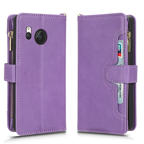 Custodia Portafoglio In Pelle Cover con Supporto BY2 per Sharp Aquos R8 Viola