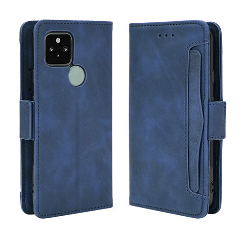 Custodia Portafoglio In Pelle Cover con Supporto BY3 per Google Pixel 5 Blu