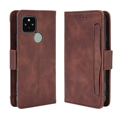 Custodia Portafoglio In Pelle Cover con Supporto BY3 per Google Pixel 5 Marrone