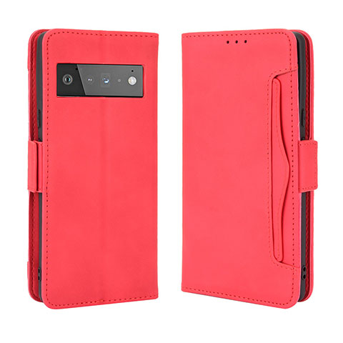 Custodia Portafoglio In Pelle Cover con Supporto BY3 per Google Pixel 6 5G Rosso
