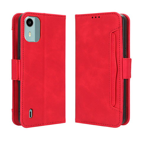 Custodia Portafoglio In Pelle Cover con Supporto BY3 per Nokia C12 Rosso