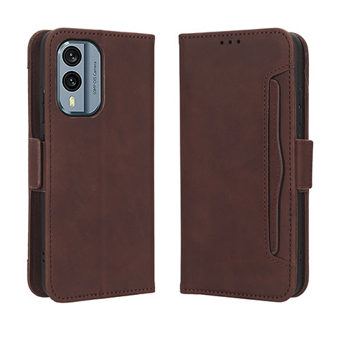 Custodia Portafoglio In Pelle Cover con Supporto BY3 per Nokia X30 5G Marrone