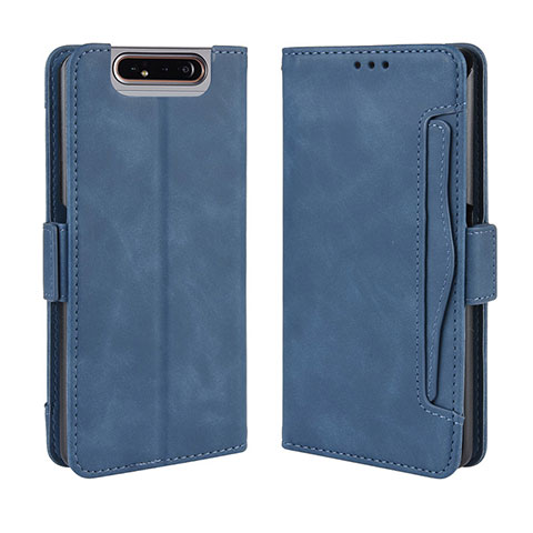 Custodia Portafoglio In Pelle Cover con Supporto BY3 per Samsung Galaxy A80 Blu