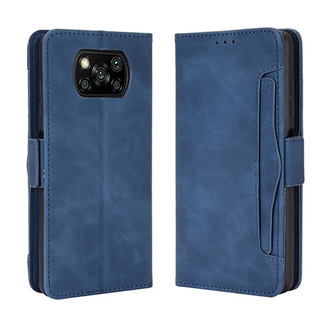 Custodia Portafoglio In Pelle Cover con Supporto BY3 per Xiaomi Poco X3 NFC Blu