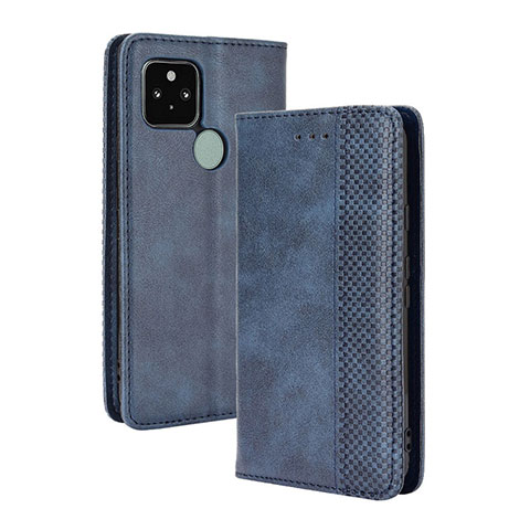 Custodia Portafoglio In Pelle Cover con Supporto BY4 per Google Pixel 5 Blu