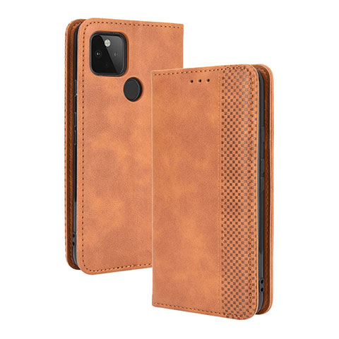 Custodia Portafoglio In Pelle Cover con Supporto BY4 per Google Pixel 5 XL 5G Marrone