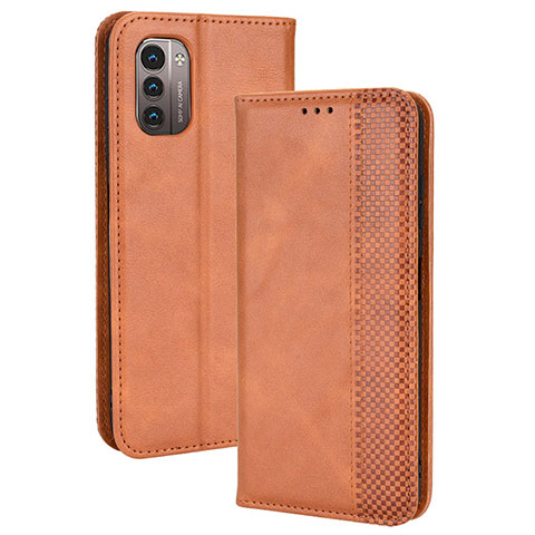 Custodia Portafoglio In Pelle Cover con Supporto BY4 per Nokia G21 Marrone