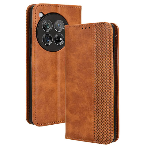 Custodia Portafoglio In Pelle Cover con Supporto BY4 per OnePlus 12R 5G Marrone