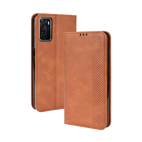 Custodia Portafoglio In Pelle Cover con Supporto BY4 per Oppo A55S 5G Marrone