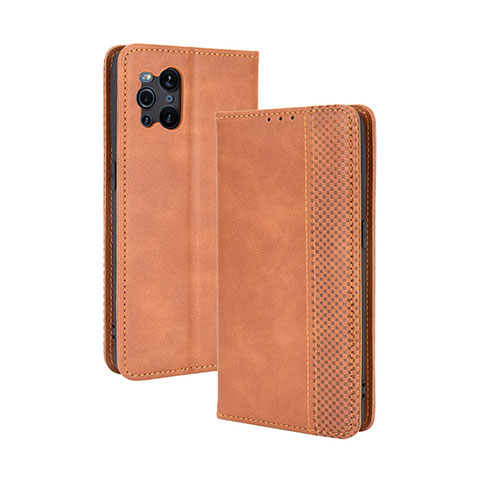 Custodia Portafoglio In Pelle Cover con Supporto BY4 per Oppo Find X3 5G Marrone