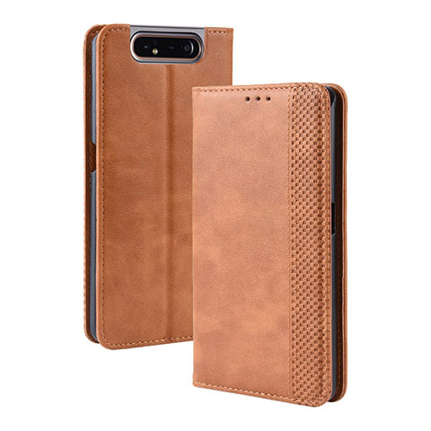 Custodia Portafoglio In Pelle Cover con Supporto BY4 per Samsung Galaxy A80 Marrone