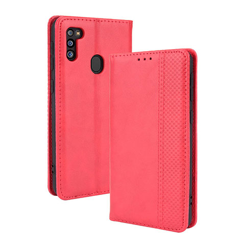Custodia Portafoglio In Pelle Cover con Supporto BY4 per Samsung Galaxy M21 (2021) Rosso
