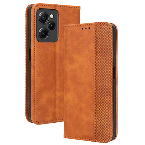 Custodia Portafoglio In Pelle Cover con Supporto BY4 per Xiaomi Poco X5 Pro 5G Marrone