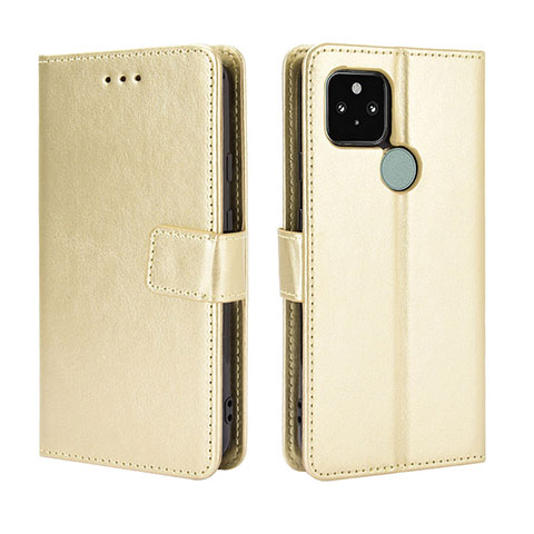 Custodia Portafoglio In Pelle Cover con Supporto BY5 per Google Pixel 5 Oro