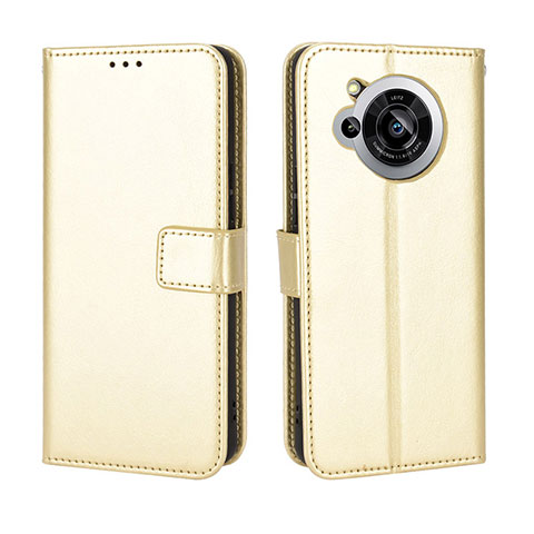 Custodia Portafoglio In Pelle Cover con Supporto BY5 per Sharp Aquos R7 Oro