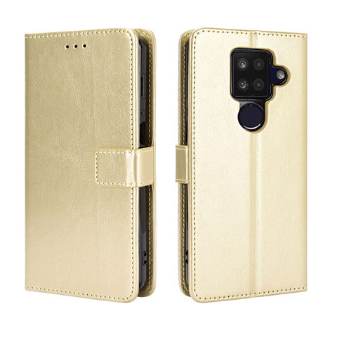 Custodia Portafoglio In Pelle Cover con Supporto BY5 per Sharp Aquos Sense4 Plus Oro