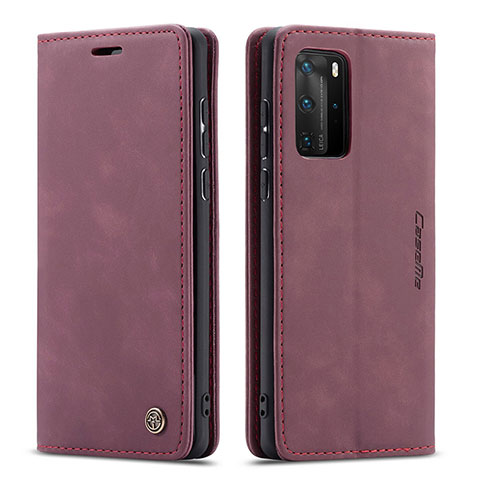 Custodia Portafoglio In Pelle Cover con Supporto C01S per Huawei P40 Pro Rosso Rosa