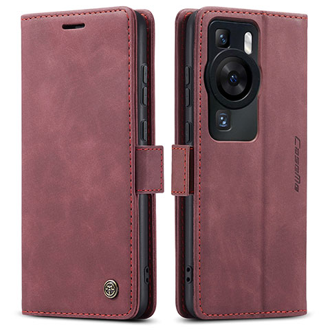 Custodia Portafoglio In Pelle Cover con Supporto C01S per Huawei P60 Pro Rosso Rosa