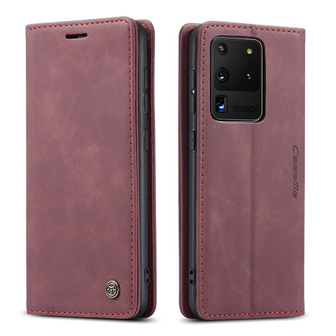 Custodia Portafoglio In Pelle Cover con Supporto C01S per Samsung Galaxy S20 Ultra 5G Rosso Rosa