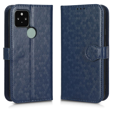 Custodia Portafoglio In Pelle Cover con Supporto C01X per Google Pixel 5 Blu