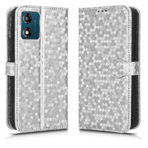 Custodia Portafoglio In Pelle Cover con Supporto C01X per Motorola Moto E13 Argento