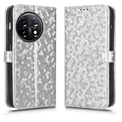Custodia Portafoglio In Pelle Cover con Supporto C01X per OnePlus 11 5G Argento