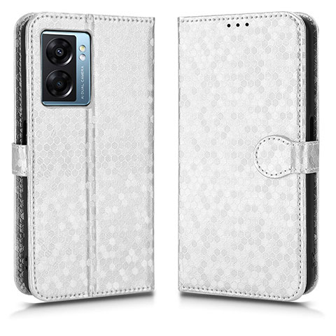 Custodia Portafoglio In Pelle Cover con Supporto C01X per Oppo A56S 5G Argento