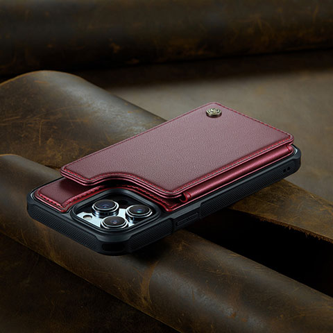 Custodia Portafoglio In Pelle Cover con Supporto C02S per Apple iPhone 13 Pro Rosso Rosa