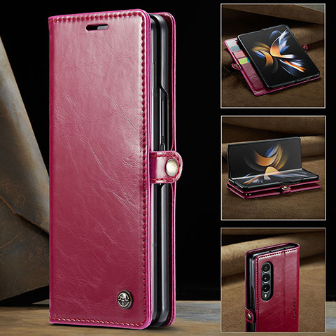 Custodia Portafoglio In Pelle Cover con Supporto C02S per Samsung Galaxy Z Fold3 5G Rosso