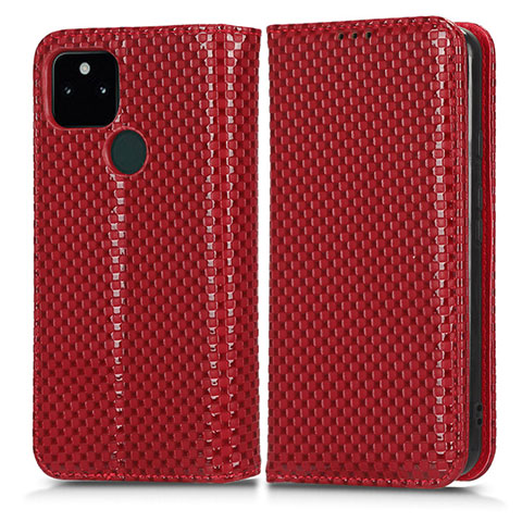 Custodia Portafoglio In Pelle Cover con Supporto C03X per Google Pixel 5a 5G Rosso