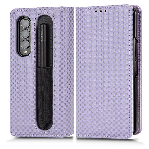 Custodia Portafoglio In Pelle Cover con Supporto C03X per Samsung Galaxy Z Fold4 5G Viola