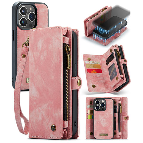 Custodia Portafoglio In Pelle Cover con Supporto C07S per Apple iPhone 13 Pro Max Oro Rosa