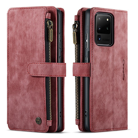 Custodia Portafoglio In Pelle Cover con Supporto C07S per Samsung Galaxy S20 Ultra Rosso