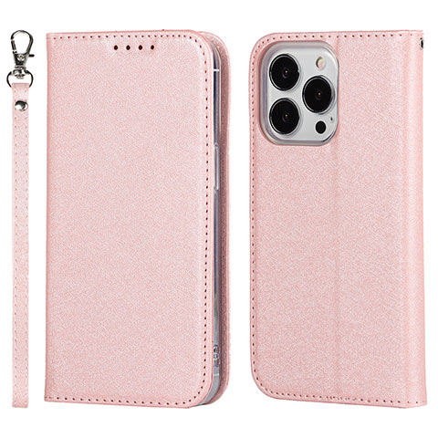 Custodia Portafoglio In Pelle Cover con Supporto D01T per Apple iPhone 13 Pro Rosa