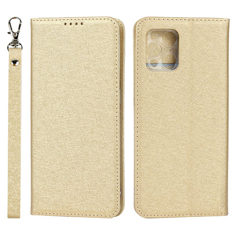 Custodia Portafoglio In Pelle Cover con Supporto D01T per Oppo Find X3 Pro 5G Oro