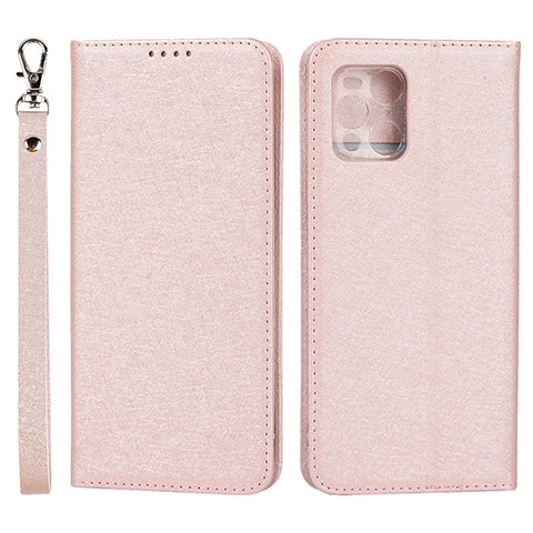 Custodia Portafoglio In Pelle Cover con Supporto D01T per Oppo Find X3 Pro 5G Rosa