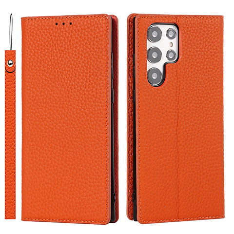 Custodia Portafoglio In Pelle Cover con Supporto D01T per Samsung Galaxy S23 Ultra 5G Arancione