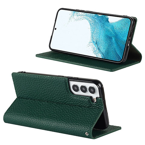 Custodia Portafoglio In Pelle Cover con Supporto D02T per Samsung Galaxy S21 5G Verde