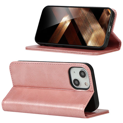 Custodia Portafoglio In Pelle Cover con Supporto D05T per Apple iPhone 13 Rosa