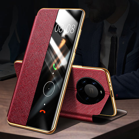 Custodia Portafoglio In Pelle Cover con Supporto F02 per Huawei Mate 40 Pro+ Plus Rosso