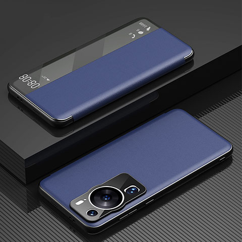 Custodia Portafoglio In Pelle Cover con Supporto GS1 per Huawei P60 Blu
