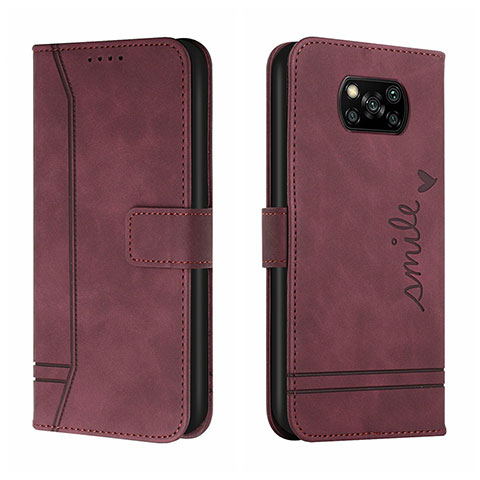 Custodia Portafoglio In Pelle Cover con Supporto H01X per Xiaomi Poco X3 Rosso