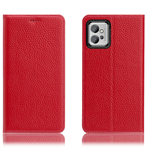 Custodia Portafoglio In Pelle Cover con Supporto H02P per Motorola Moto G32 Rosso