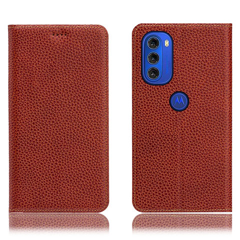 Custodia Portafoglio In Pelle Cover con Supporto H02P per Motorola Moto G51 5G Marrone