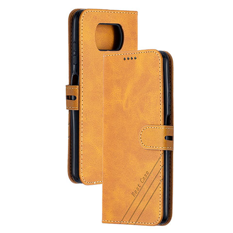 Custodia Portafoglio In Pelle Cover con Supporto H02X per Xiaomi Poco X3 NFC Marrone Chiaro