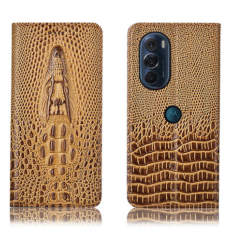 Custodia Portafoglio In Pelle Cover con Supporto H03P per Motorola Moto Edge 30 Pro 5G Marrone