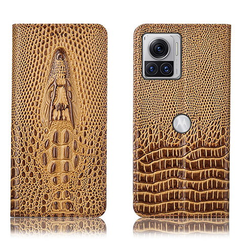 Custodia Portafoglio In Pelle Cover con Supporto H03P per Motorola Moto Edge X30 Pro 5G Marrone