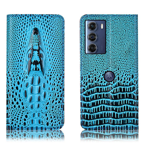 Custodia Portafoglio In Pelle Cover con Supporto H03P per Motorola Moto G200 5G Cielo Blu