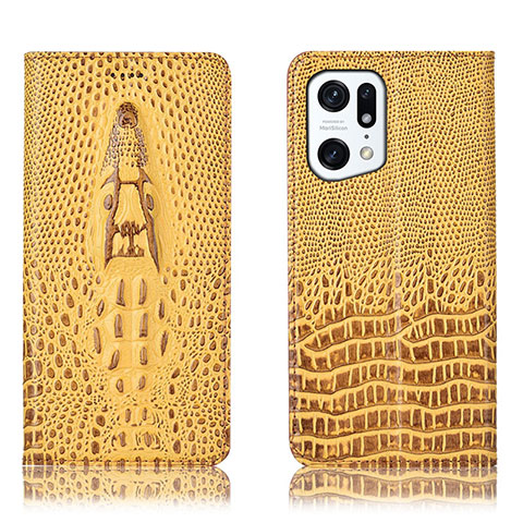 Custodia Portafoglio In Pelle Cover con Supporto H03P per Oppo Find X5 5G Giallo